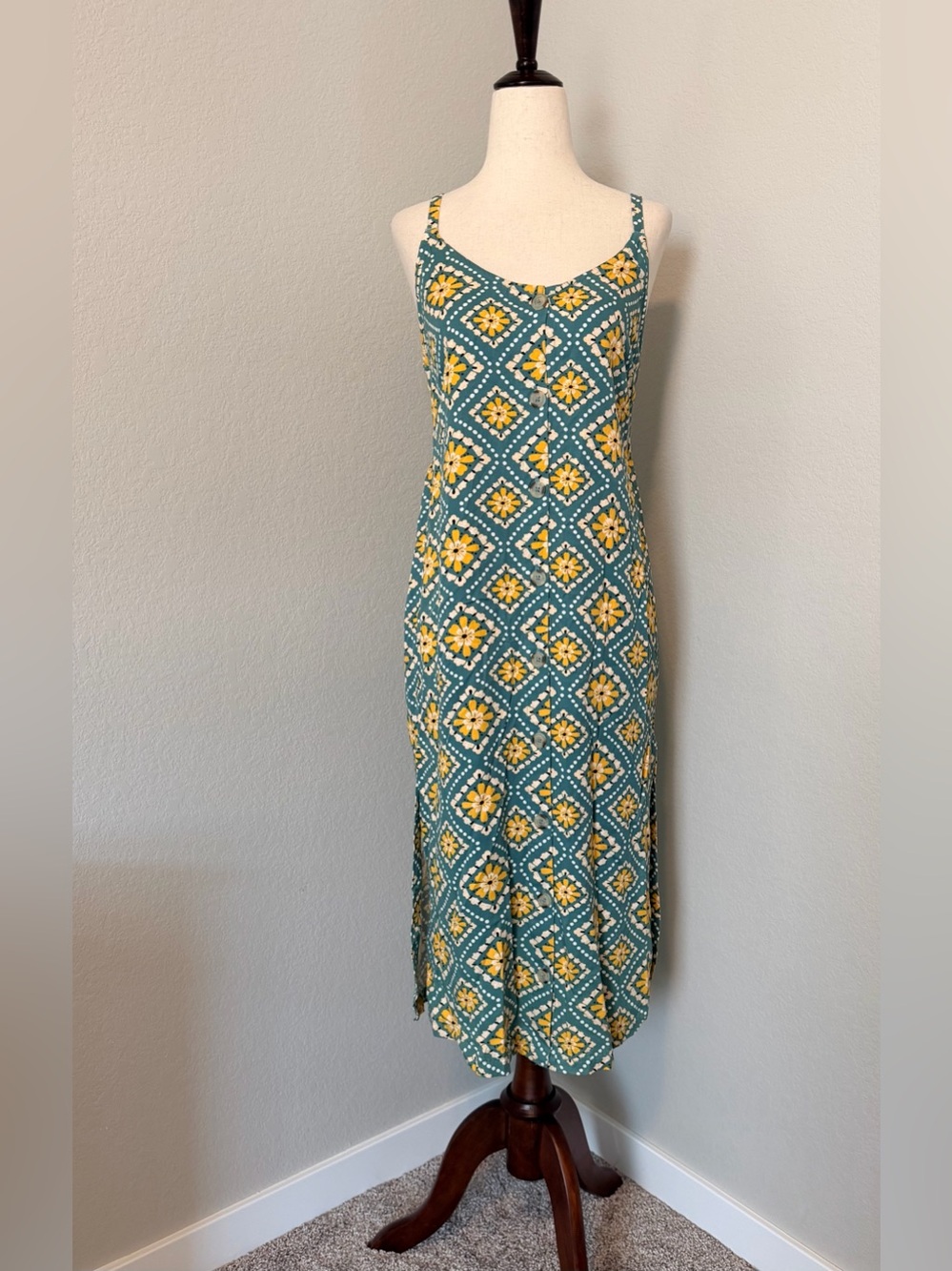O'Neill Teal and Yellow Floral Midi Slip Dress